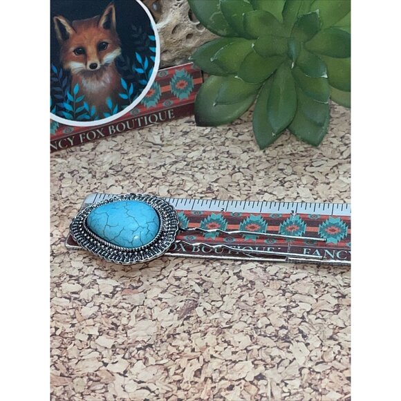 WESTERN Blue TURQUOISE HAIR PIN Clip Silver Southwest Comb Barrette LARGE - Picture 9 of 9